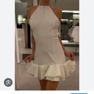 White Halter Mini Dress with Ruffle Hem